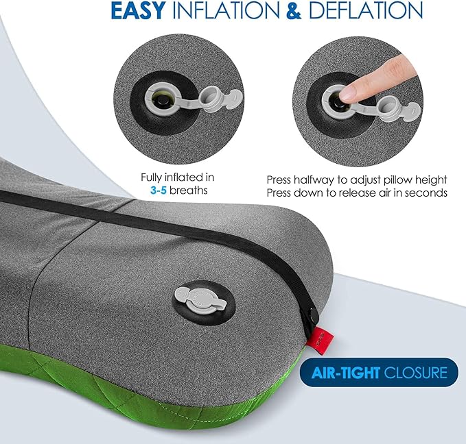 Hikenture Camping Pillow with Removable Cover - Ultralight Inflatable Pillow for Neck Lumbar Support - Upgrade Backpacking Pillow - Washable Travel Air Pillows for Camping, Hiking, Backpacking