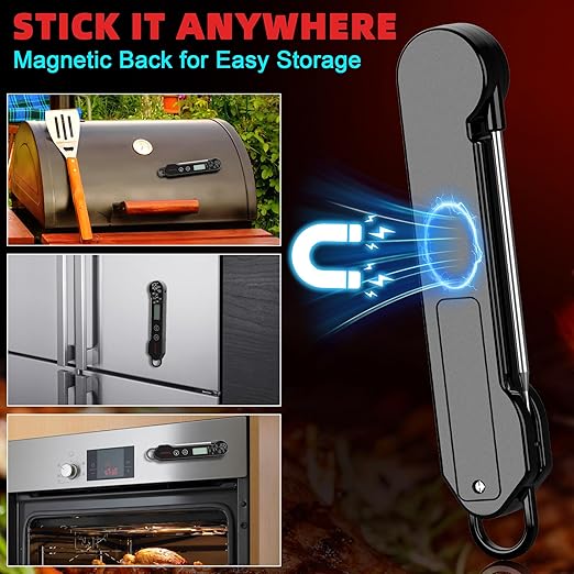 Digital Meat Thermometer for Cooking, Grilling & BBQ - Ultra-Fast Instant Read Thermometer with Waterproof Design,Backlight & Calibration - Perfect for Candy Making, Deep Frying, Turkey, Beef (Black)