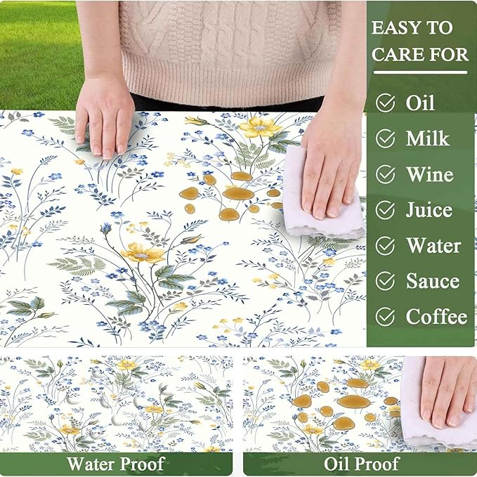 CAPSCEOLL Elastic Picnic Table Cover with Bench Covers 5Ft Waterproof Fitted Picnic Table Cover Cloths for Outdoors Camping Tablecloth with Drawstring Bag, 60X30in, Blue Yellow Flowers