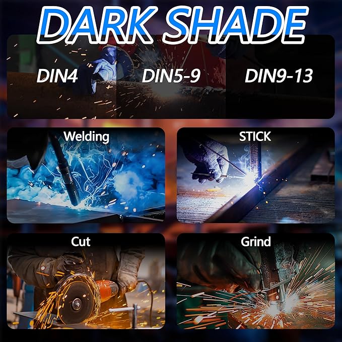 Auto Darkening Welding Helmet with Large Viewing Screen, Solar Powered, Adjustable Shade Range 9-13, Lightweight Welding Mask for TIG MIG ARC Plasma Cutting