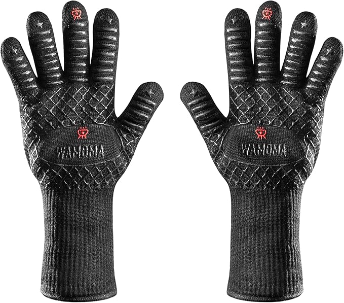 Long Sleeve Heat Resistant Grill Gloves - Medium Grilling Gloves for BBQ with Silicone Grip, Comfortable Cotton Lining for Barbeque, Baking, Oven Gloves with Fingers for Meat