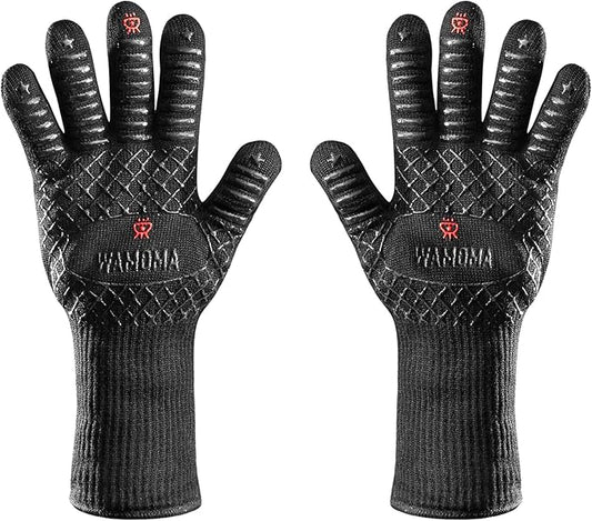 Long Sleeve Heat Resistant Grill Gloves - Medium Grilling Gloves for BBQ with Silicone Grip, Comfortable Cotton Lining for Barbeque, Baking, Oven Gloves with Fingers for Meat