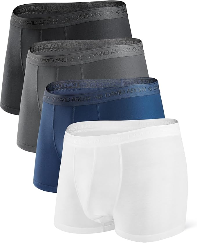 DAVID ARCHY Men's Underwear Ultra Soft Modal Dual Pouch Trunks Ball Pouch Bulge Enhancing Boxer Briefs for Men 3 or 4 Pack