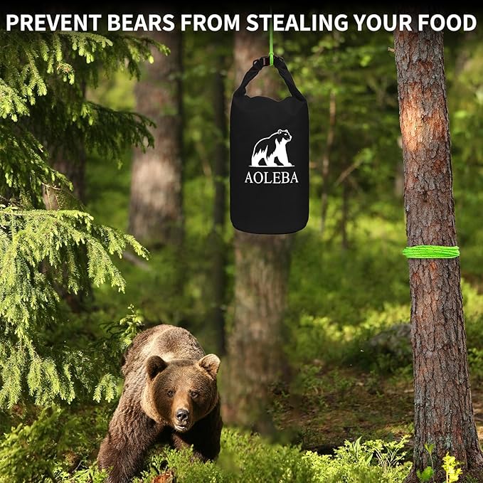AOLEBA Bear Bag Hanging System Kit, Ultralight Bear Canister for Backpacking, Camping Food Storage Bear Proof Food Storage, 10L Bear Food Bag Survival Bag with Reflective Paracord Rope for Outdoor
