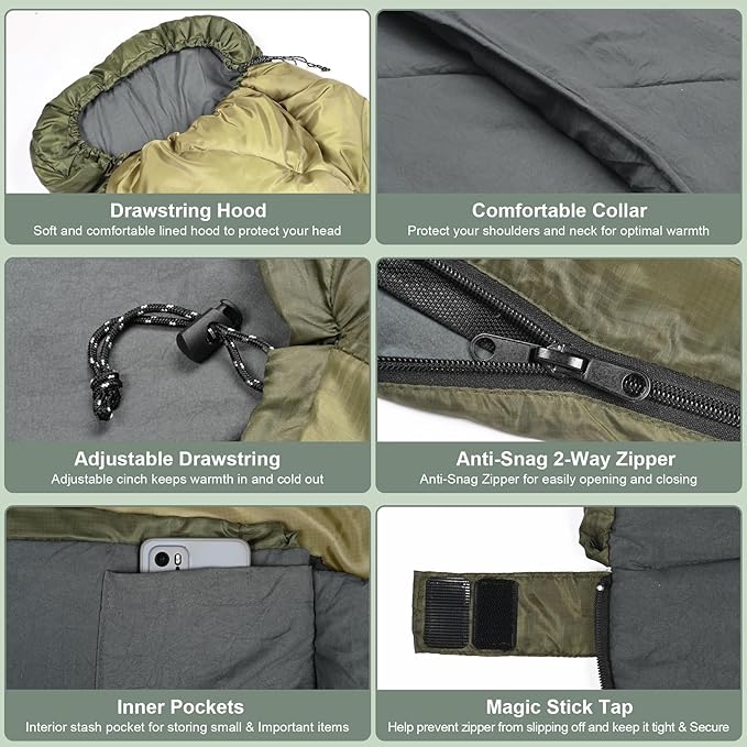 AGEMORE Sleeping Bag for Adults, Single and Double Size, Lightweight Waterproof XXL Sleeping Bag for Adults Kids Couples Camping Hiking Backpacking Or Traveling, Warm & Cold Weather