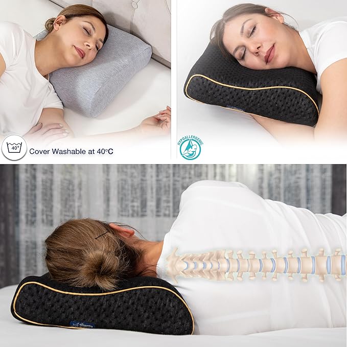 Memory Foam Pillow for Travel and Camping with Extra Cotton Cover – Easy to Carry Portable Bag (Black Contour)