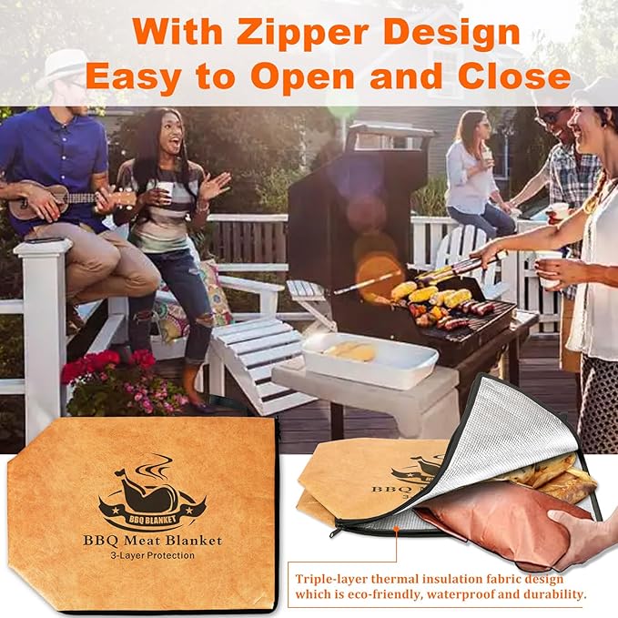 BBQ Blanket,Insulated BBQ Meat Blanket Bag, Reusable Smoked Grilled Meat Insulated Rest Bag,Can Handle any Chest, Pork, Steak, Chicken Wings-Great for Tailgating-BBQ blanket (regular 22 inches)