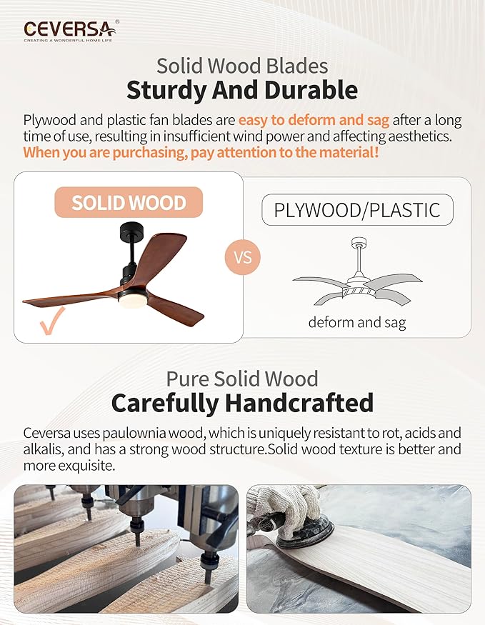 52 Inch Ceiling fans with Lights and Remote,3 Blades Wood Modern Ceiling Fans,Noiseless Reversible DC Motor,Outdoor Ceiling Fans for Patio,Living Room,Bedroom,Indoor,Farmhouse