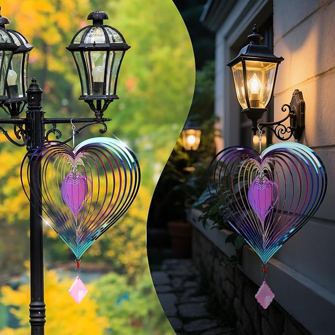 16.5in Heart Wind Spinners Outdoor, Colorful 3D Metal Wind Spinners for Yard and Garden with Crystal Pendant Stainless Steel Wind Chimes for Outside Yard and Garden Decor Gifts for Mom Grandmother