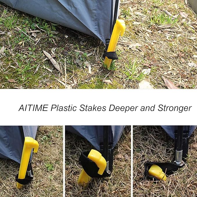 AITIME 30 Pcs 9 Inch Plastic Tent Stakes, Durable Garden Lawn Tarp Stakes, Tent Spikes Nails Pegs Hammer for Outdoor Beach Camping Courtyard Decorative Accessories