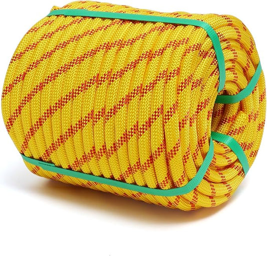Arborist Rope, 1/2 Inch x 200 Feet Double Braided Climbing Rope Polyester for Outdoor, Climbing, Hiking, Swing, Tree Work, Halyard, Sailing etc(Yellow)