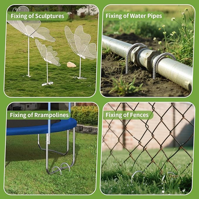 12 Inch Tent Stakes - Durable Galvanized Carbon Steel Trampoline Stakes, Garden Stakes with Thread Design for Enhanced Grip, Rebar Stakes for Beach, Outdoor, Grass, Garden (6 Pack)