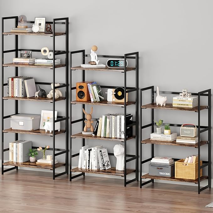 BHG Vintage Multifunctional Folding Bookshelf, No-Assembly Plant Stand Storage Rack Shelves for Home Office (Fire, 3-Tier)