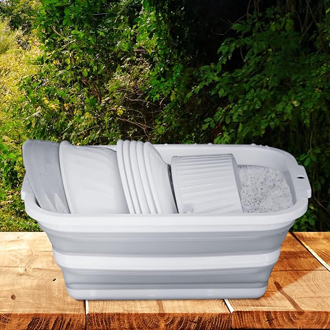 2 Pack Collapsible Bucket with 2.25 Gal / 8.5L Each, Plastic Tub, Portable Wash Basin for Home and Garden, Foldable Camp Sink with Upgrade Reinforced Hard Plastic Rim