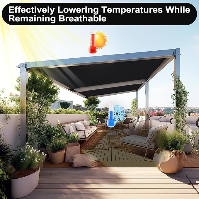 Artpuch 90% Sun Shade Cloth, 6 x 20 FT Pergola Shade Cover Canopy with Grommets, Sun Screen Fabric Tarp for Patio, Outdoor, Garden, Backyard, Black