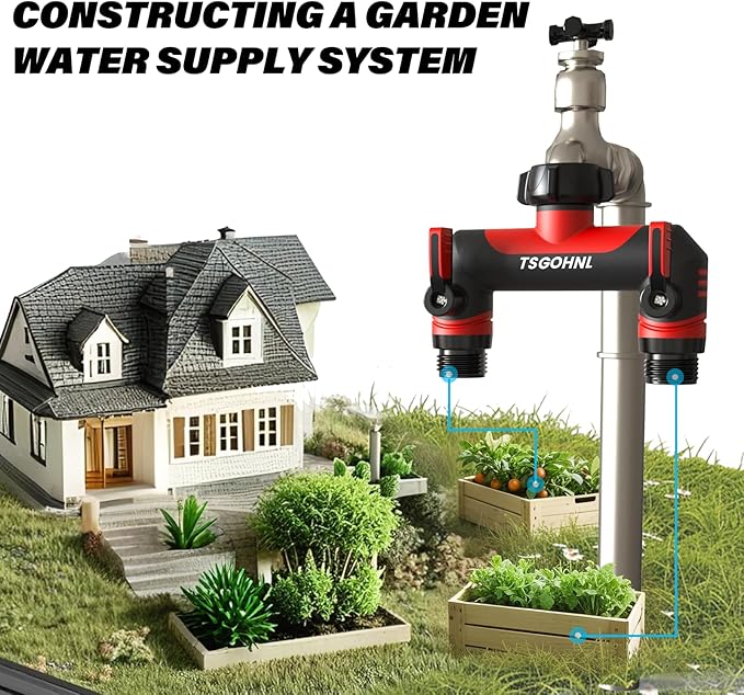 Garden Hose Splitter, 3/4-Inch Hose Manifold, Outdoor Faucet Adapter - Soft TPR Covering - Lightweight Non-Slip Sun-Resistant 2-Way Valve（red）