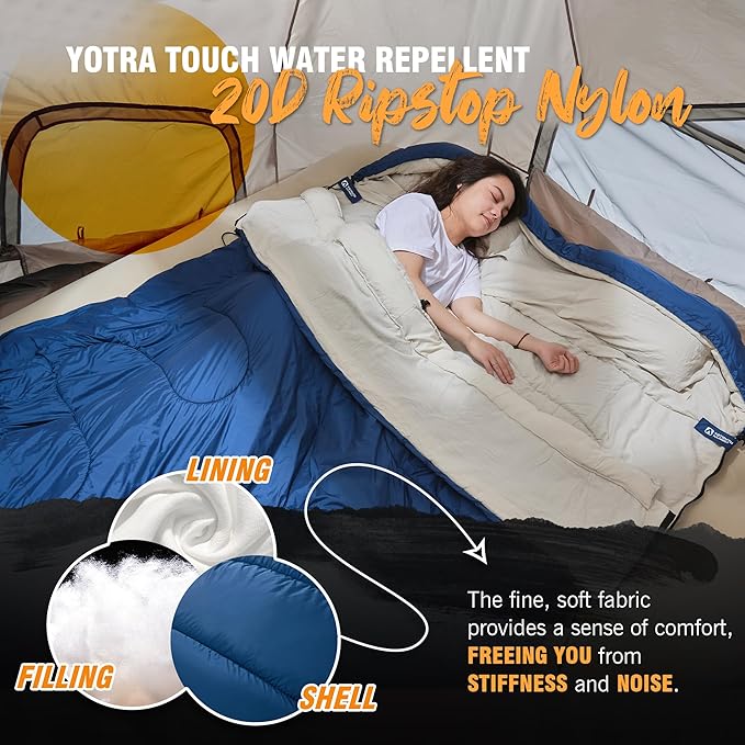 Double Sleeping Bag with Pillow for Adults - Queen Size Two Person Sleeping Bag - 3 Season Cold Weather Camping Sleeping Bag