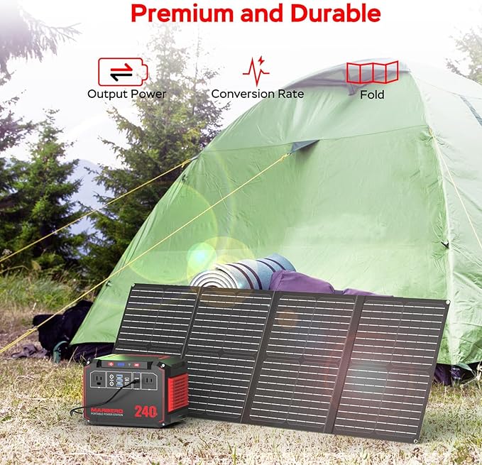 MARBERO Solar Generator 240Wh 300W Portable Power Station with Solar Panel 60W Included Backup Lithium Battery with AC Outlets for Camping Home Outdoor Emergency Hiking Travel