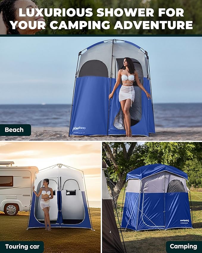 KingCamp Camping Shower Tent, Instant Portable Privacy Shelter, 1/2 Room Large Outdoor Toilet Tent with Floor, Water-Resistant, Windproof & Easy Setup for Beach, Camping & Hiking