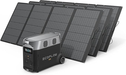 EF ECOFLOW Solar Generator 120V/3.6kWh DELTA Pro with 3x400W Portable Solar Panel, 23% High-Efficiency, 5 AC Outlets, 3600-4500W, Portable Power Station for Home Use Emergency Blackout Camping RV