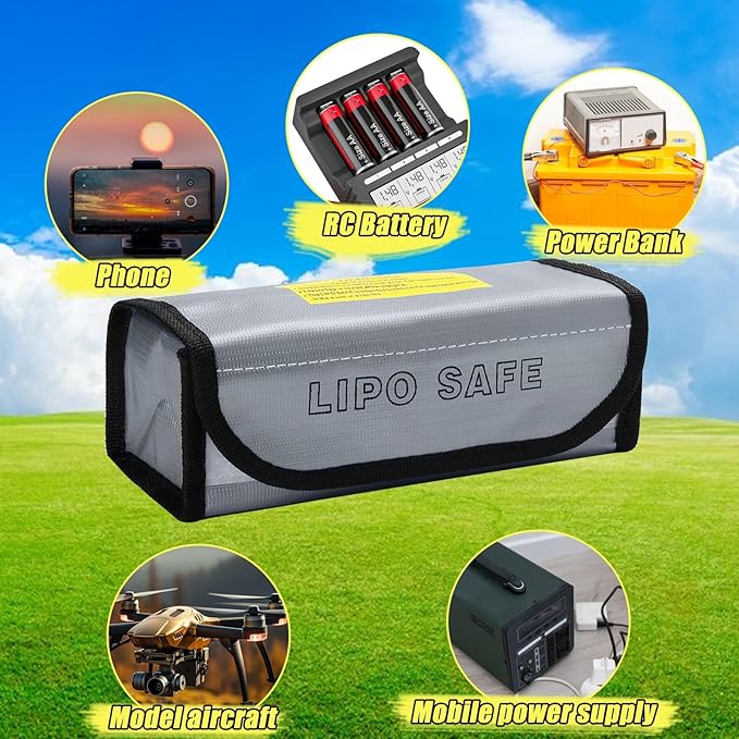 2PCS Lipo Battery Safe Bag, Fireproof Protection, Explosion-Proof, Battery Safety Guard Case, Charge Protection Bag, 18.5 x 7.5 x 6 cm