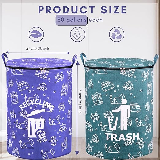 1 Pcs 30 Gallon Collapsible Trash Can Portable Waterproof Reusable with Zippered Lid for RV's, Camping, Recycling, Yard Waste, Leaf Bag, Children Toy Bin (Trash)