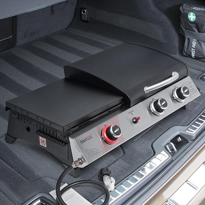 Royal Gourmet PD1305H 3 Burner Propane Gas Grill and Griddle Combo with Lid, 3-in-1 Grill Griddle Combo with 29,000 BTUs Output for Outdoor Cooking, 364 Sq. In. Cooking Area, Silver & Black