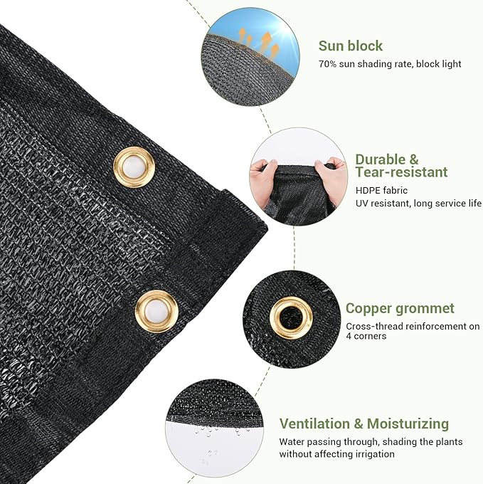 70% Garden Shade Cloth, 10x20FT HDPE Mesh Tarp with Upgraded Grommets, Keten UV-Resistant Outdoor Sun Shades for Greenhouse, Garden, Patio Plants, Pergola