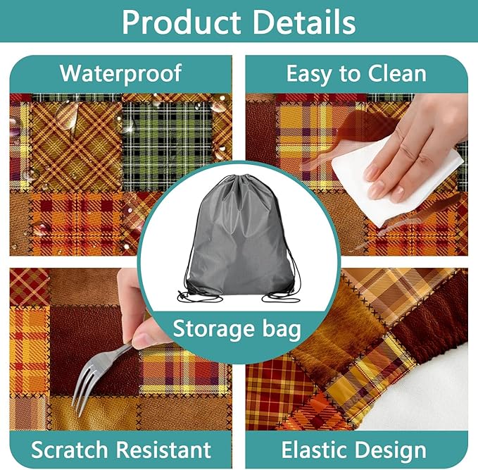 JAWO Picnic Table Covers with Bench Covers Camping Fall Autumn Tablecloth 6FT for 6 Person Fitted Picnic Table Cover with Elastic Windproof Waterproof Fabric, Camping Accessories Patio & Outdoor