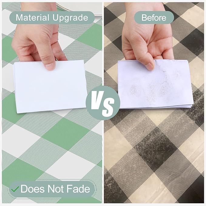 misaya Round Waterproof Vinyl Table Cloth, Buffalo Flannel Backed Tablecloth, Wipeable Plastic Table Cover for Dinner, Kitchen, Picnic (60", Sage Green and White)