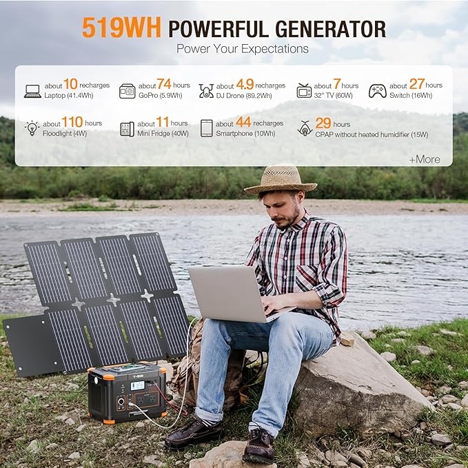 GRECELL 519Wh Portable Power Station with 80W Foldable Solar Panel, 500W Solar Generator Backup Battery Power Supply with Portable Solar Charger Kit for RV Outdoor Camping Traveling Home Emergency