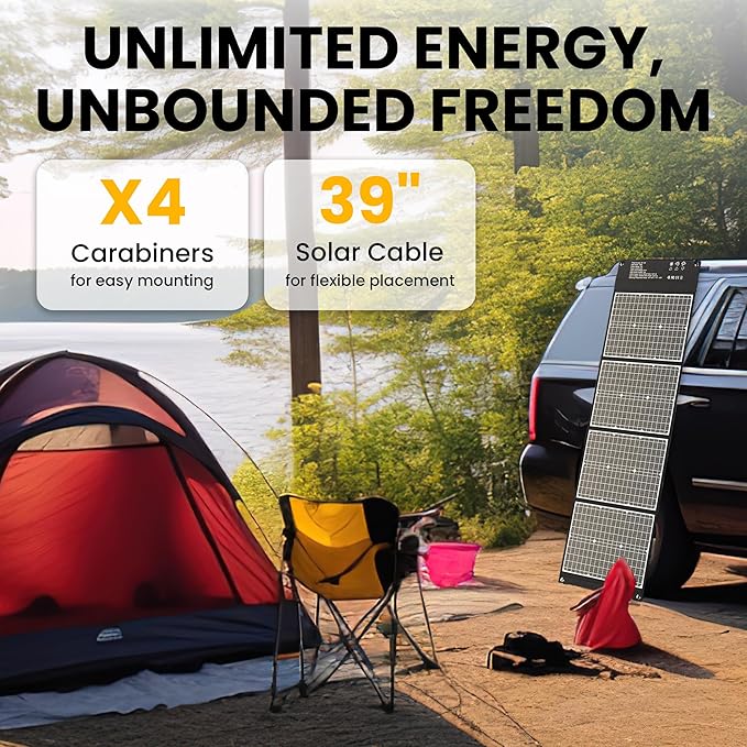 120W Portable Solar Panel & Flexible Solar Panel for Camping | 23% High Efficiency ETFE Foldable Solar Panel | Charger with USB-C & Lightweight with Emergency Power Supply