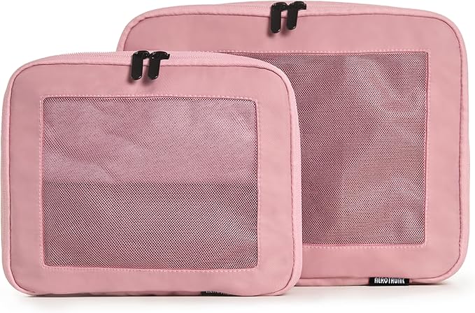 Compression Packing Cubes for Travel - Luggage Organizer Bags - Double Zipper Packing Cubes for Suitcases (2-Pack, Rose)