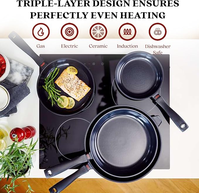 Alva Energy 8" Ceramic Nonstick Frying Pan – PFAS/PTFE-Free, Healthy Cooking Skillet, Fast, Even Heating, Induction & Oven Safe, Lightweight with Stay-Cool Handle – Scratch-Resistant & Dishwasher Safe