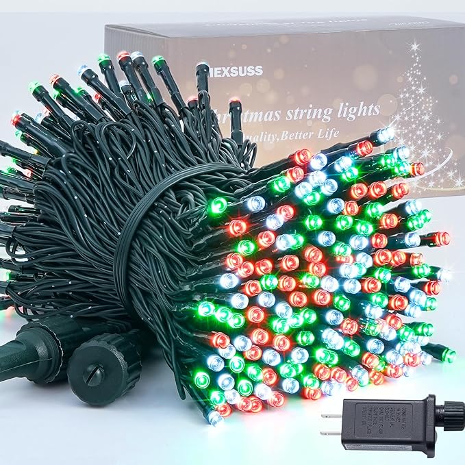 JMEXSUSS 250 LED Red, White and Green Christmas Lights Outdoor Waterproof, 91.5ft Extendable Green Wire Twinkle Christmas Tree Lights with 8 Modes for Party Garden Patio Christams Decorations