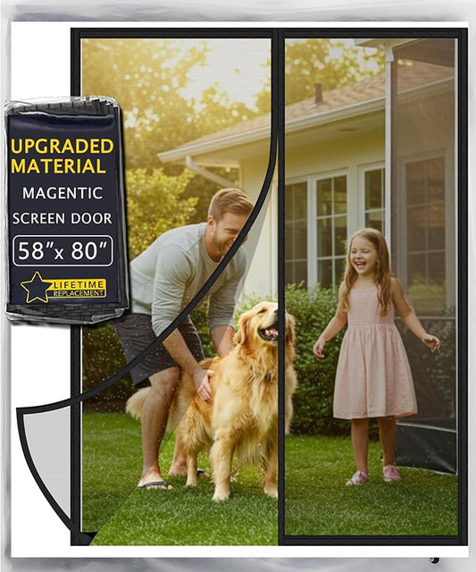2025 Upgraded Magnetic Screen Door - 3X Heavy Duty Magnets Hands-Free - Mosquito/Insect Proof- Lets Cool Breeze in - Kid/Pet Friendly - Sliding Doors Easy Install 58"x78"