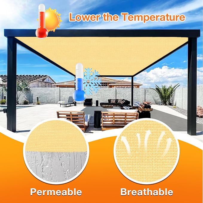 Artpuch Outdoor Pergola Shade Cover 13x20 FT Sun Shade Cloth with Grommets Sand 90% UV Protection Canopy Patio Privacy Screen (Customized Available)