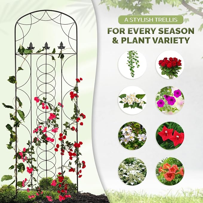 Idzo 71 in. Decorative Metal Trellis for Climbing Plants Outdoor, Heavy-Duty Steel Garden Trellis with Durable Powder Coating, Black