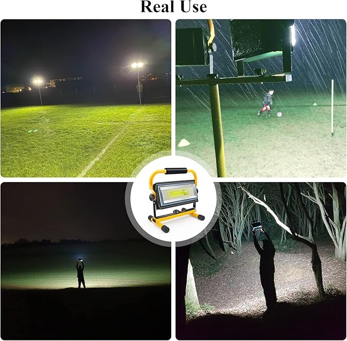 100W COB Rechargeable Work Light, 7000LM Cordless LED Work Lights, Waterproof Portable Flood Light with Stand for Outdoor Camping, Hiking, Garage, Car Repairing, Workshop Job Site Lighting