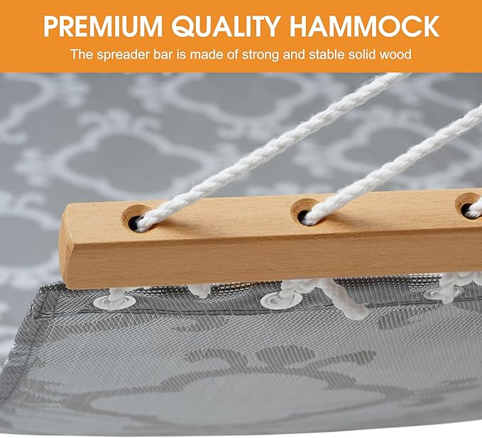 Lazy Daze Hammocks Quick Dry Hammock with Spreader Bar Textliene Fabric Double Outside Hammock with Chains Outdoor Patio Poolside Backyard Beach 450 lbs Capacity, Beige White Stripes