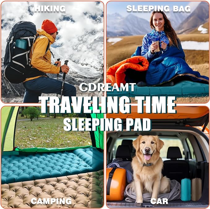 Inflatable Camping Sleeping Pad with Pillow, Extra Thickness 4 Inch Sleeping Mat with Built-in Pump, Compact & Ultralight Camping Air Mattress for Backpacking Hiking Tent Traveling