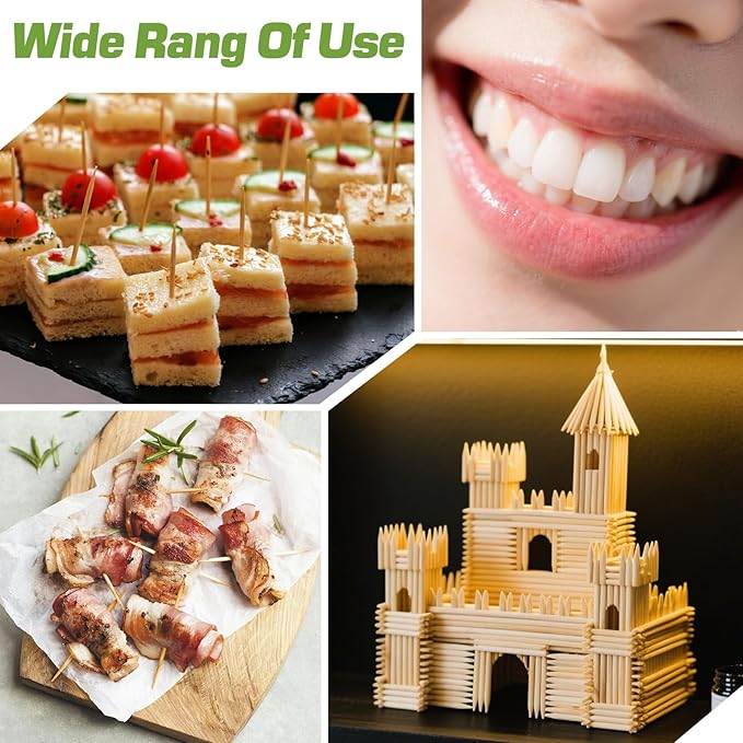 HOPELF Toothpick Holders 2 Pack with 10800 Picks,Round Toothpicks Double-Side Point for Teeth,Food Pick,Appetizers,Cocktails Fruits,Olive&DIY Craft.