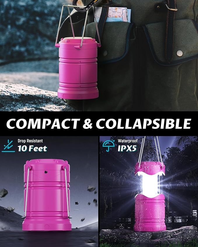 Lichamp 4 Pack LED Camping Lanterns, Battery Powered Camping Lights LED Collapsible Flashlight Portable Emergency Supplies Kit, A4PK