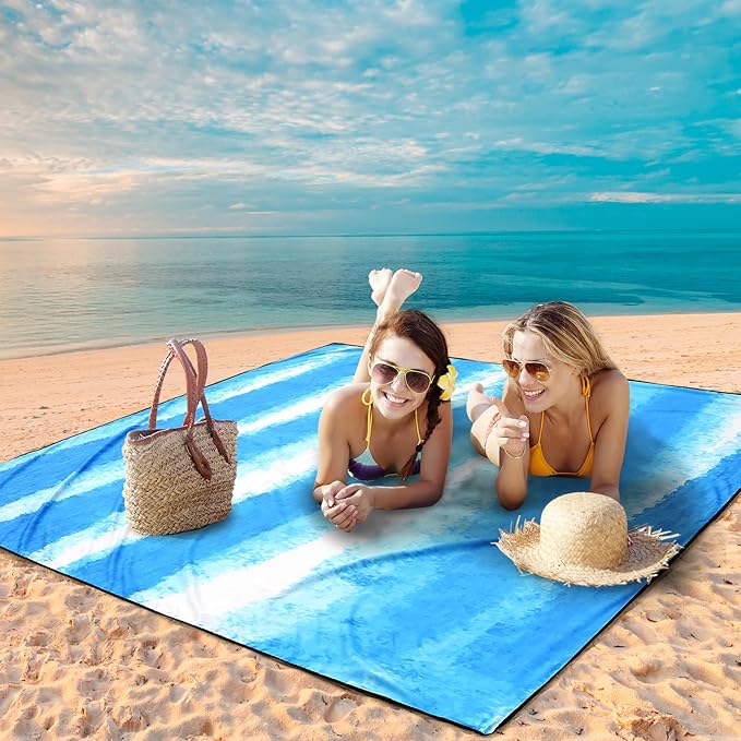 Beach Blanket Waterproof Sandproof Beach Mat 79" X 83"/10'x9'for 2-8 Adults Quick Drying Outdoor Picnic Mat Beach Accessories for Travel, Camping, Hiking