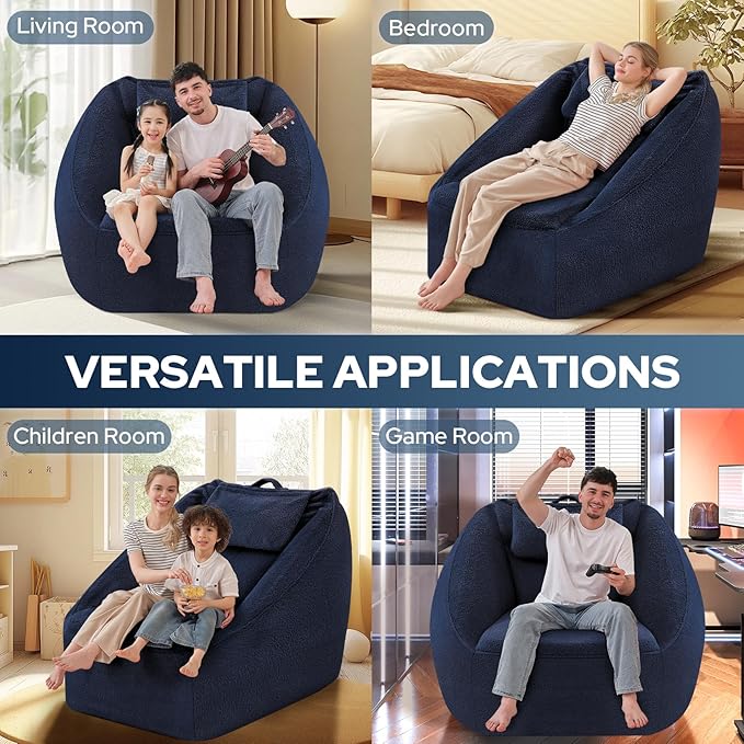 HABUTWAY Inflatable Bean Bag Chairs for Adult Blow up Chair Portable Inflatable Bean Bag Couch w/Electric Air Pump,Handle & Side Pocket for Movie Night Reading Gaming Living Room - Navy Blue