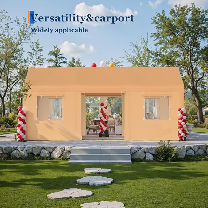 Carport, 13‘ x 20’ Heavy Duty Portable Garage All-Season Car Canopy w/Removable Sidewall & Doors, Carport Canopy Party Tent w/Water-Resistant Tarp for Backyard (Yellow)