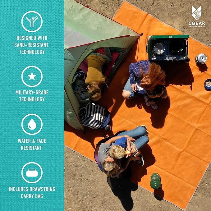 CGEAR Original Sand-Free Outdoor Rug Camping Mat - Water-Resistant & Anti-Fade Material - Military-Grade - Reversible Design - Area Rug for Beach, RV, & Picnics - Includes Travel Bag