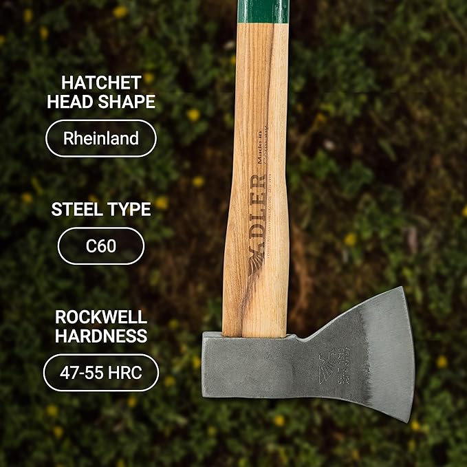 Rheinland Throwing Hatchet - World Axe Throwing League Compliant (1.95lbs, 15.75" Hickory Handle) - German-Made Throwing Axe with Sheath (Green Stripe)