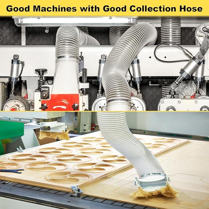 2 1/2"x20'Dust Collection Hose,2-1/2Inch Collector Flexible Tube with 304 Stainless Steel Clamps,PVC 2.5"Dust Collection Hose- Puncture Resistant (2 1/2"x20')