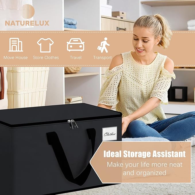 Heavy Duty Moving Bags - Extra Large Packing Bags and Storage Totes, Collapsible and Foldable Option for Moving and Storage, Black, 125 L - 6 Pack